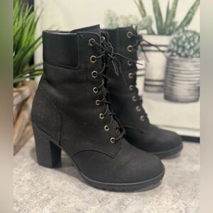 Timberland Glancy Earthkeepers Black Leather Heeled Boots Size 7.5